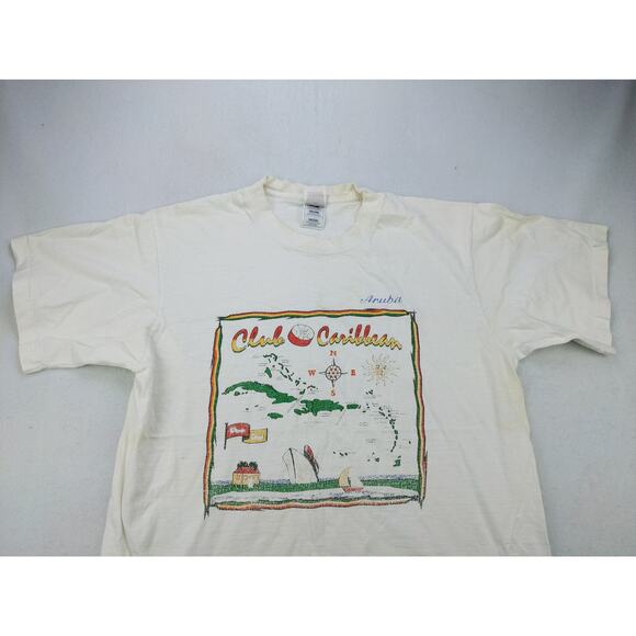 Vintage Aruba Club Caribbean T Shirt Size L Fruit of the Loom Made in USA White - Picture 3 of 11